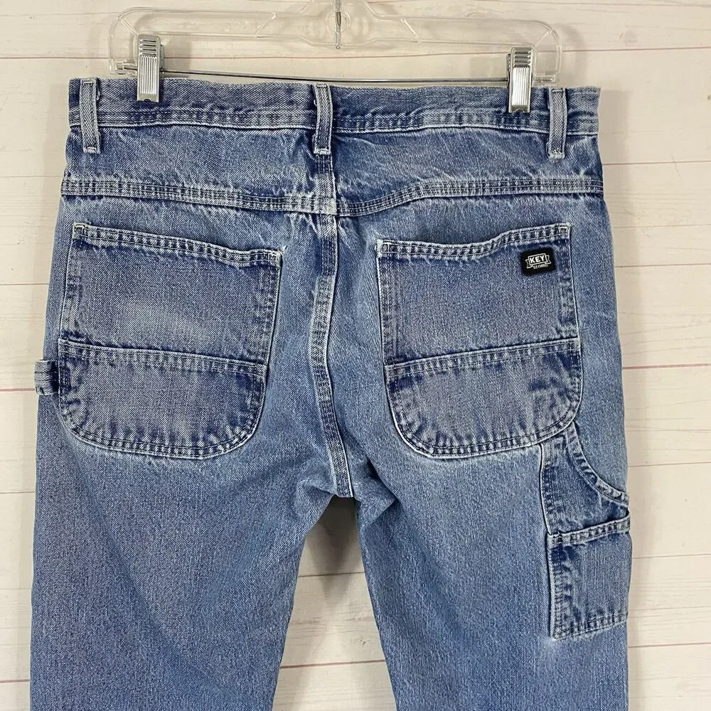 Vtg Key Mens Carpenter Jeans Size 33 Blue 100% Cotton Pockets Straight Leg 32x30
